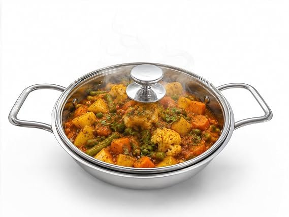 Stainless Steel Kadai 18 Gauge With Glass Lid