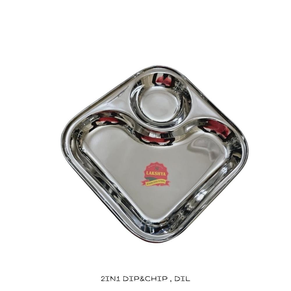 Compartment Plate Stainless Steel 2-In-1 | Dip & Chip